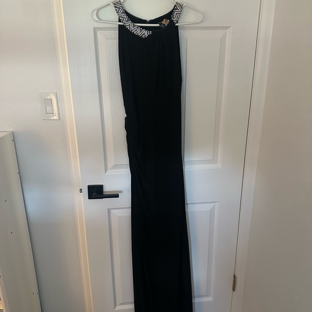 Ralph Lauren Black Evening Gown with rhinestone neck